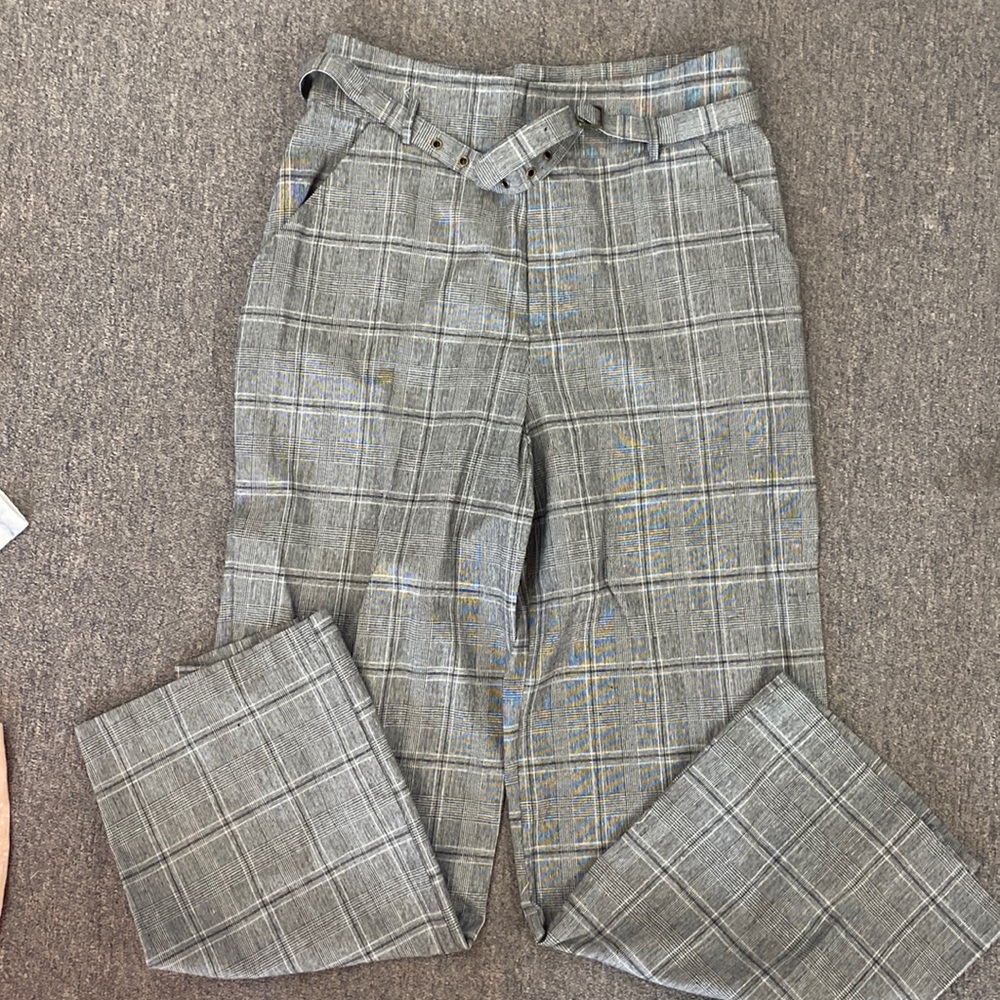 Black Plaid wide leg ankle pants